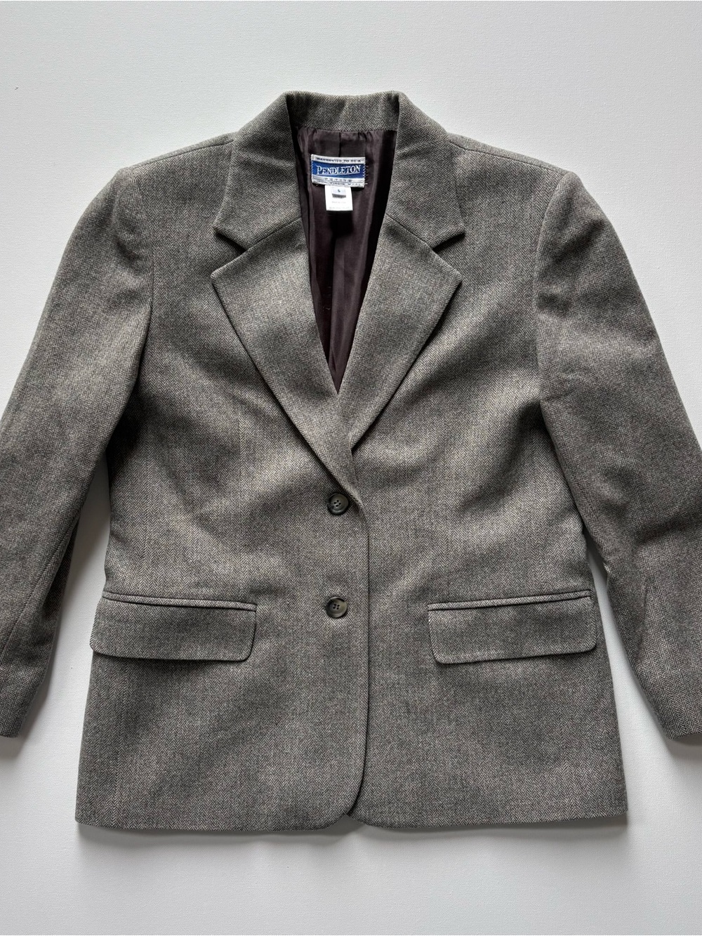 Pendleton Wool Herringbone Blazer Jacket Womens 6 Petite Vintage Gray USA Made